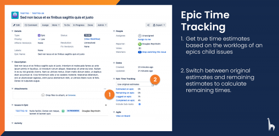 Keep track of all time logged on a epic's child issues using the Epic Time Tracking panel in the issue view.