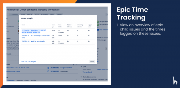 View a detailed overview of times logged on the child issues of an epic.